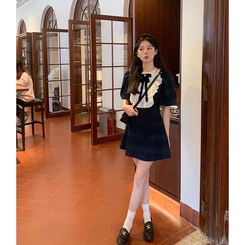SẴN SIZE M |CLOWDY DRESS| Đầm caro xanh tiểu thư cài nơ TLÉA