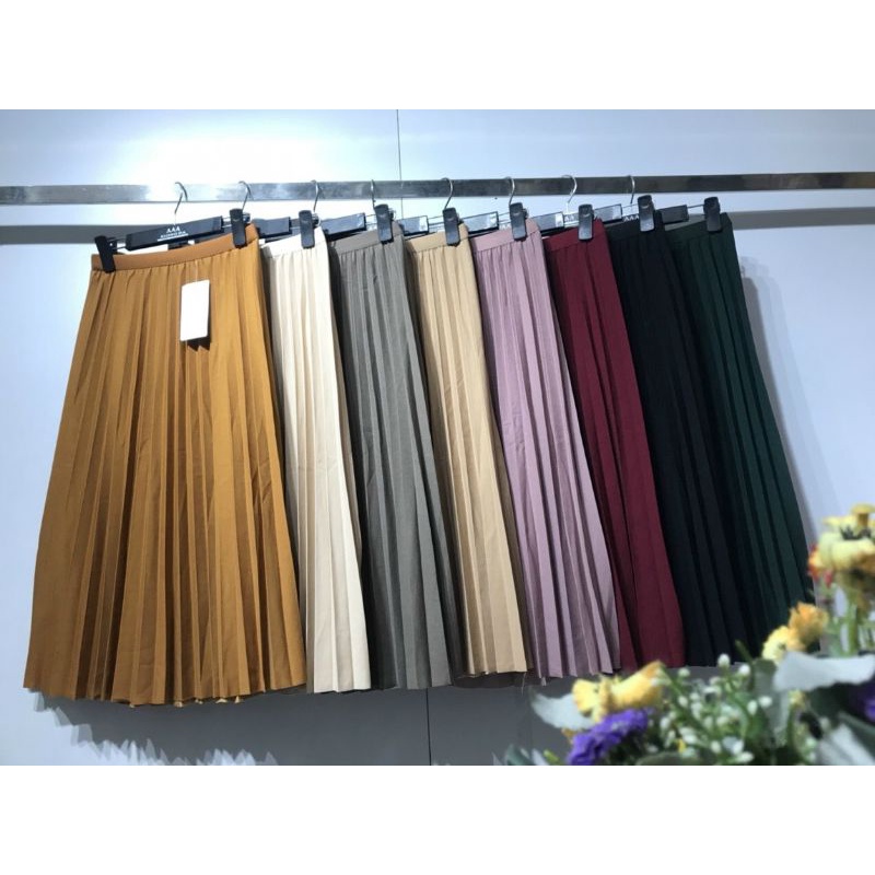 Chân váy dập ly trơn hàng QC