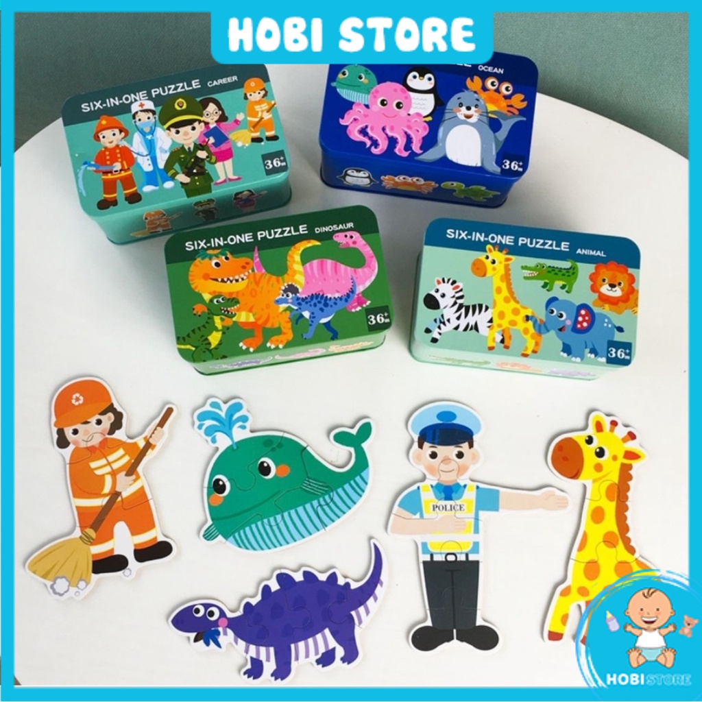 Tranh ghép hình, đồ chơi xếp hình hộp sắt nhiều chủ đề cho bé 1 - 3 tuổi, lắp ráp xếp hình phát triển tư duy sáng tạo