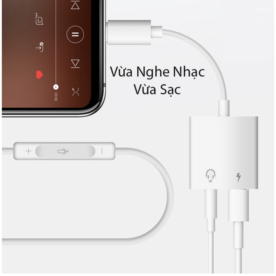 Cáp JACK Chuyển Đổi Lightning Sang 3.5mm và nguồn sạc chia cổng iphone 2 Trong 1 cả sạc và tai nghe cùng 1 lúc