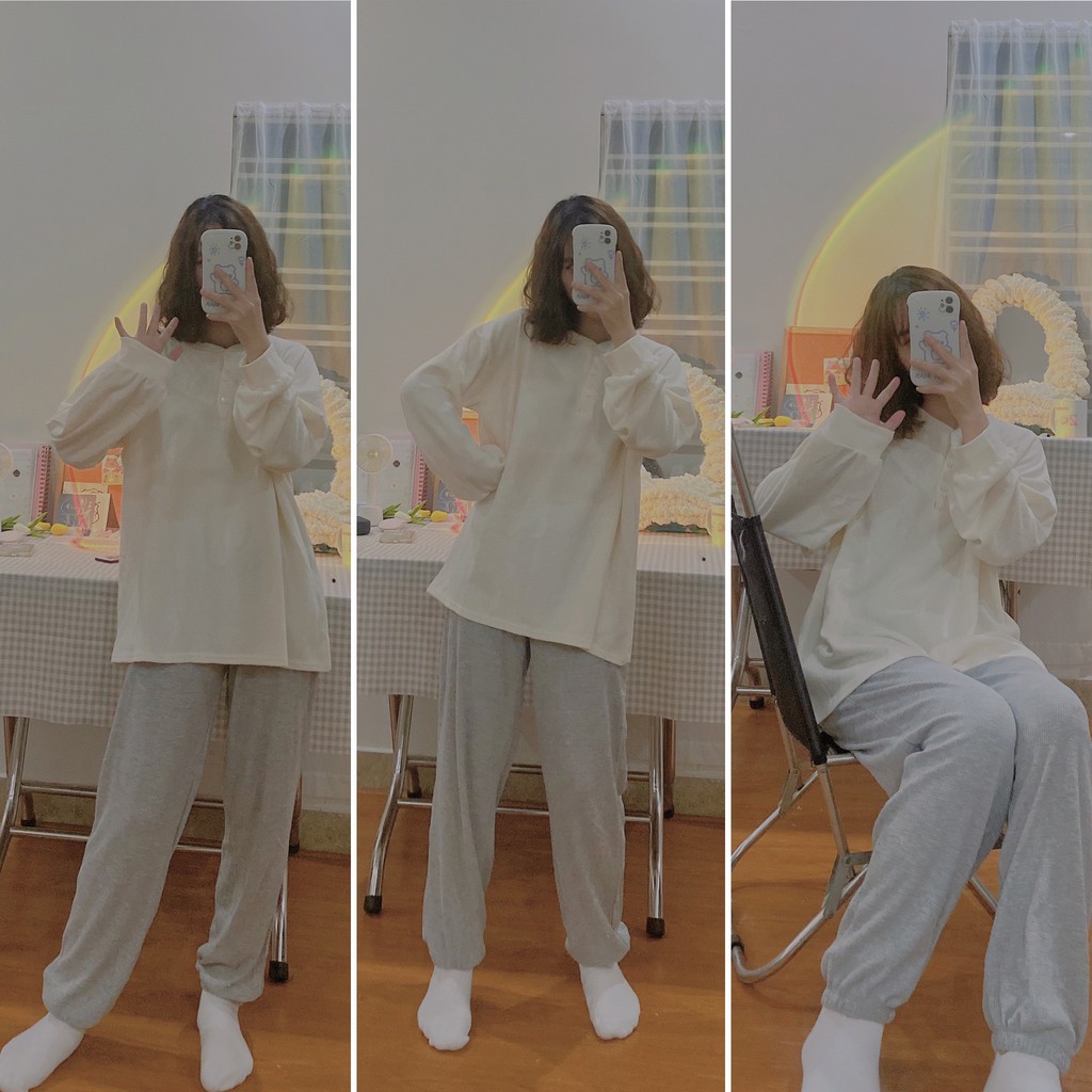 Set Bộ Basic Chất Liệu Thun Nỉ Umi Dạng Tổ Ong Chính Phẩm Siêu Hot Phong Cách Hàn Quốc [Ảnh Thật + Video]