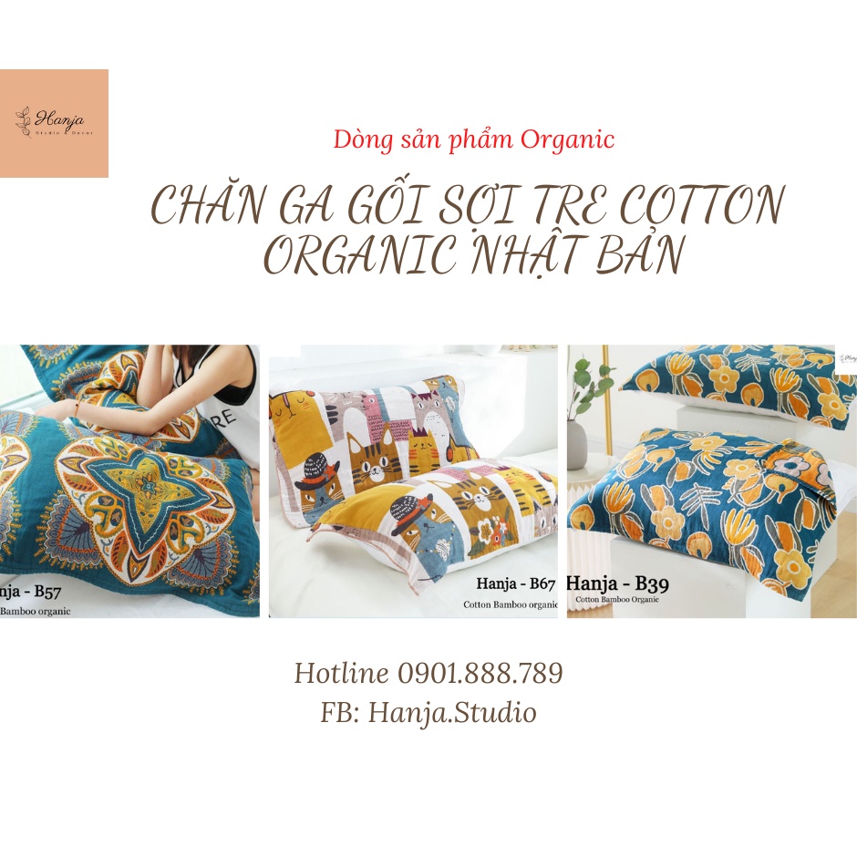 (1)TH Vỏ gối vải xô Cotton Sợi tre Organic Nhật Bản Cao cấp
