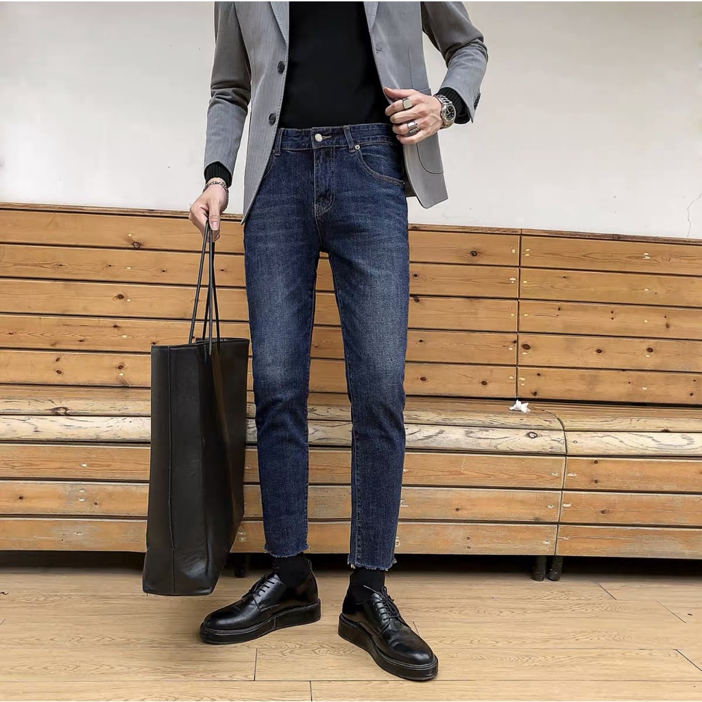 Quần Jean Nam Cao Cấp Dáng Hàn Quốc Rách Gấu Basic A15