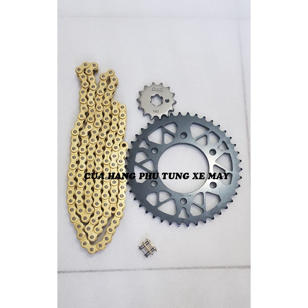Trọn bộ sên nhông dĩa Recto xe Ex 135/ Ex 150/ Winner 150/ Raider/ Sonic ( sên vàng 9 li Mã Lai ) - Dĩa mẫ
