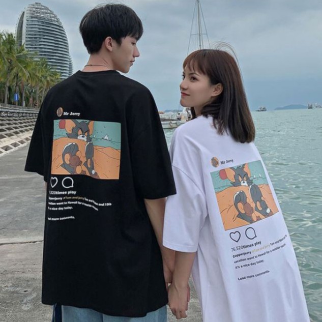 Áo thun tay lỡ Unisex, Áo phông form rộng TOM AND JERRY | BigBuy360 - bigbuy360.vn