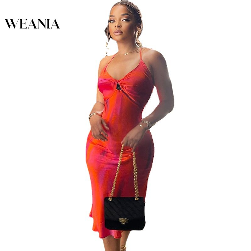 Đầm Dây In Khối Màu Sắc Thời Trang Mùa Hè Dành Cho Nữ