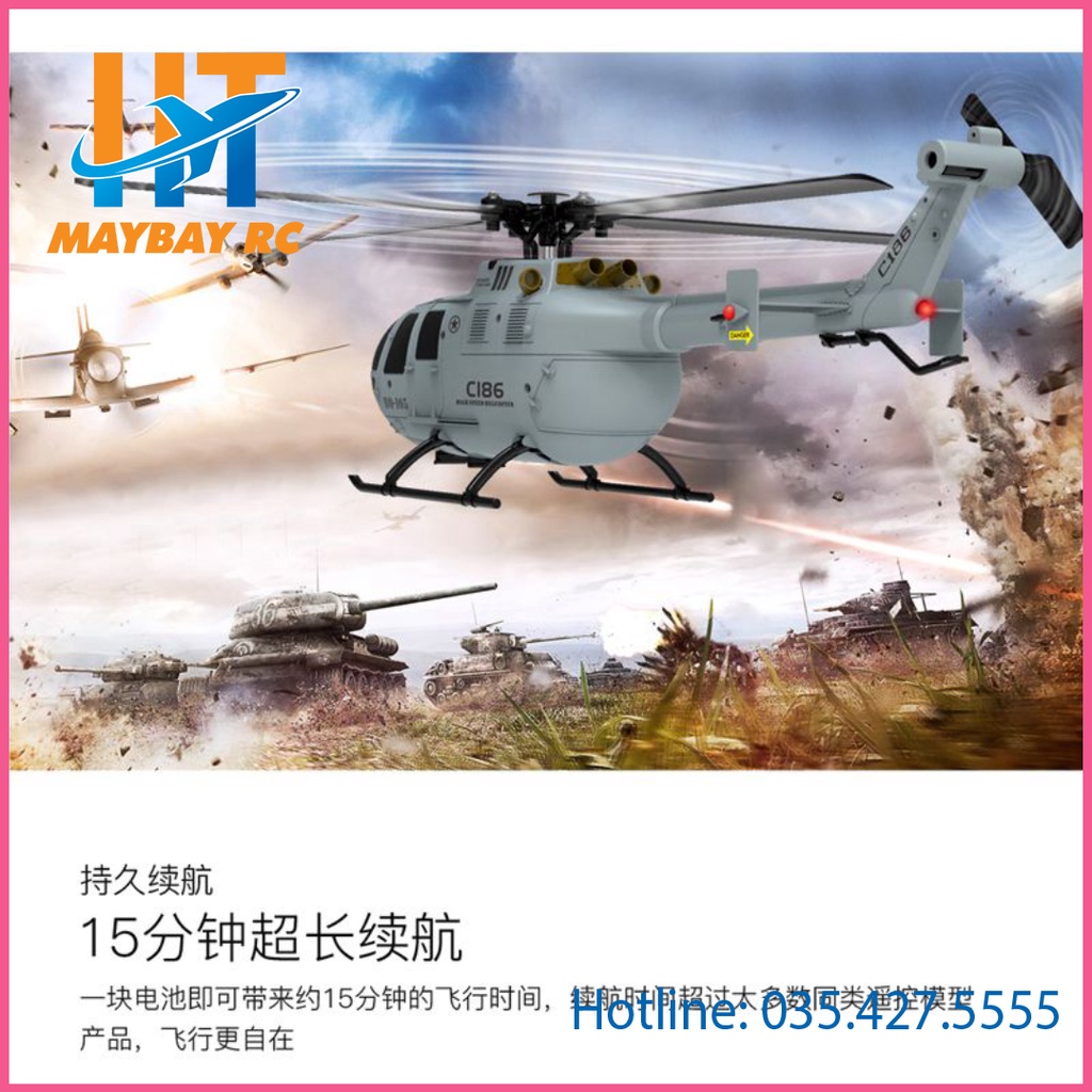 Máy Bay Trực Thăng C186 Scale BO105 4CH 6 Axis Gyroscope 2.4G RC Helicopter RTF