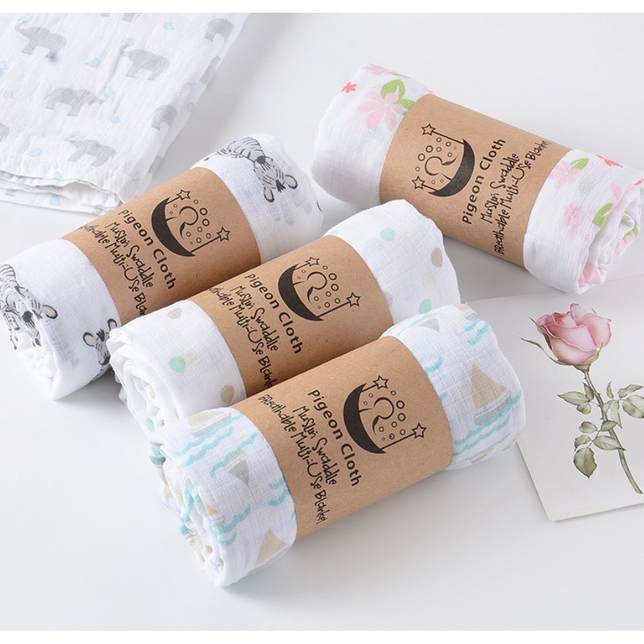 Khăn Tắm Xô Muslin Swaddle Organic Cotton Khổ Lớn 120x120cm, Khăn Tắm Đa Năng Cho Bé