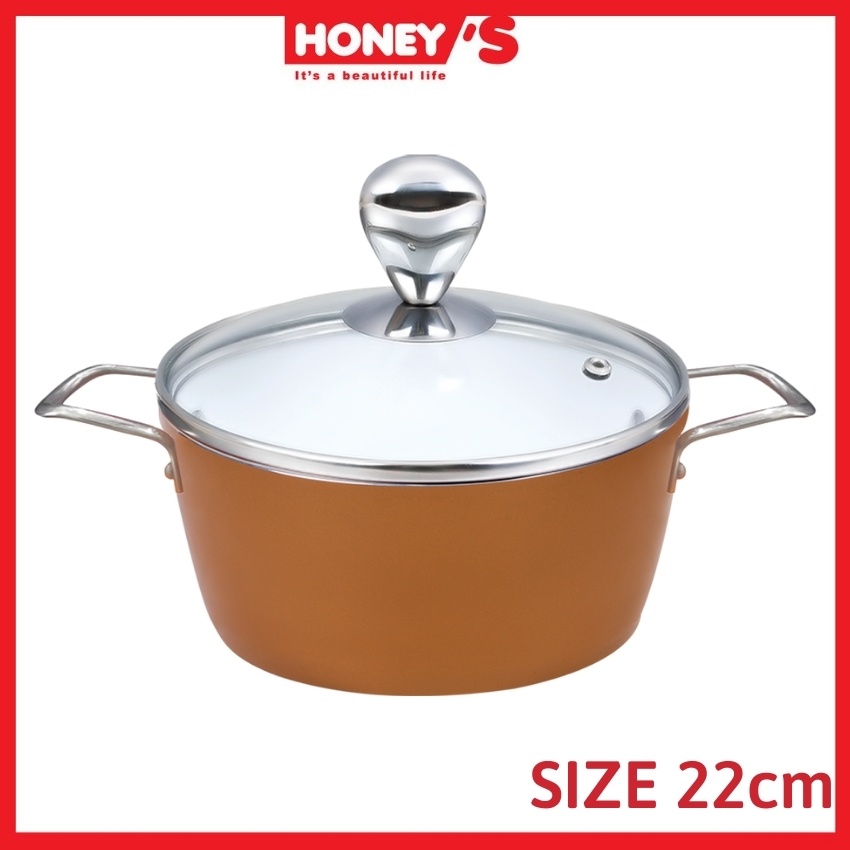 Nồi chống dính ceramic Honey's- size 22cm -HO-AP2C222, an toàn sức khỏe, không bong tróc, bền, đẹp (không dùng bếp từ))