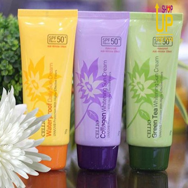 Kem chống nắng chiết xuất trà xanh Cellio Whitening Sun Cream SPF50 PA+++ 70g