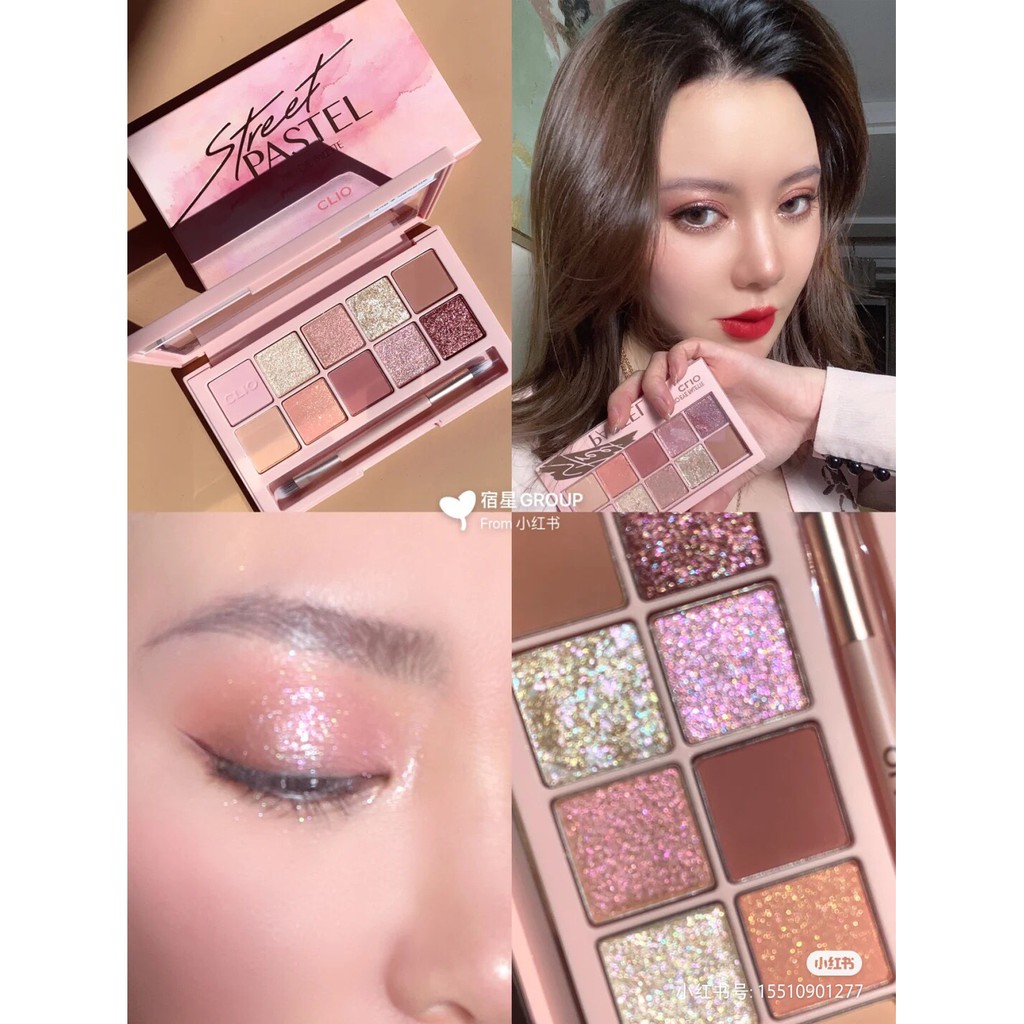 Phấn mắt CLIO STREET PASTEL 8 ô bảng màu mắt nhũ lấp lánh lì mịn bộ trang điểm chính hãng PM chumia