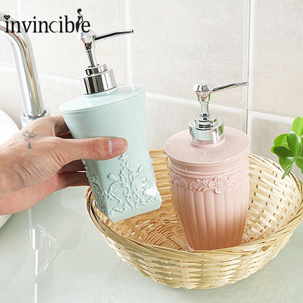 400ML European flower print Bathroom Press Type Soap Liquid Dispenser/ Refillable Empty Shampoo Lotion Bottle