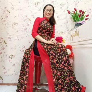 Áo dài hoa nhí 4 tà siêu đẹp