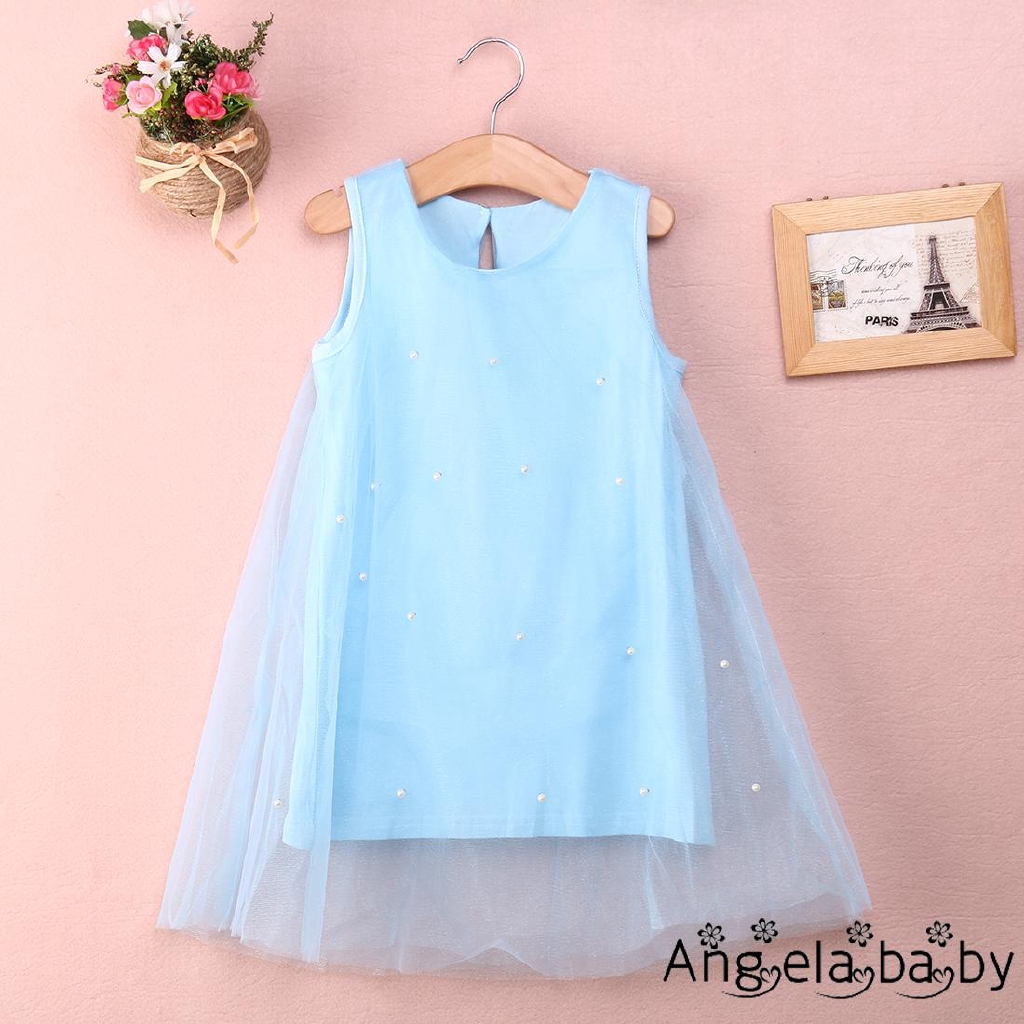 Kids Baby Girl Princess Party Dress Pearl Tulle Dresses Summer Sundress