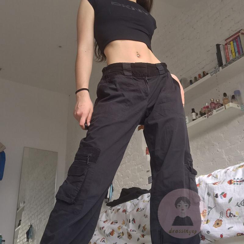 Quần Jeans Lưng Cao Dáng Rộng Màu Sắc Trơn Phong Cách Hip Hop Cho Nữ