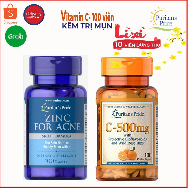 Combo Hoàn Hảo Ngừa - Giảm Mụn, Làm Mờ Vết Thâm Zinc for Acne & Vitamin C-500mg | BigBuy360 - bigbuy360.vn