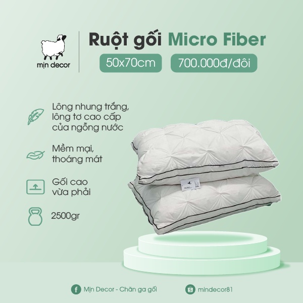 Ruột gối lông vũ micro fiber Mịn Decor cao cấp (50x70cm) mềm mại êm ái