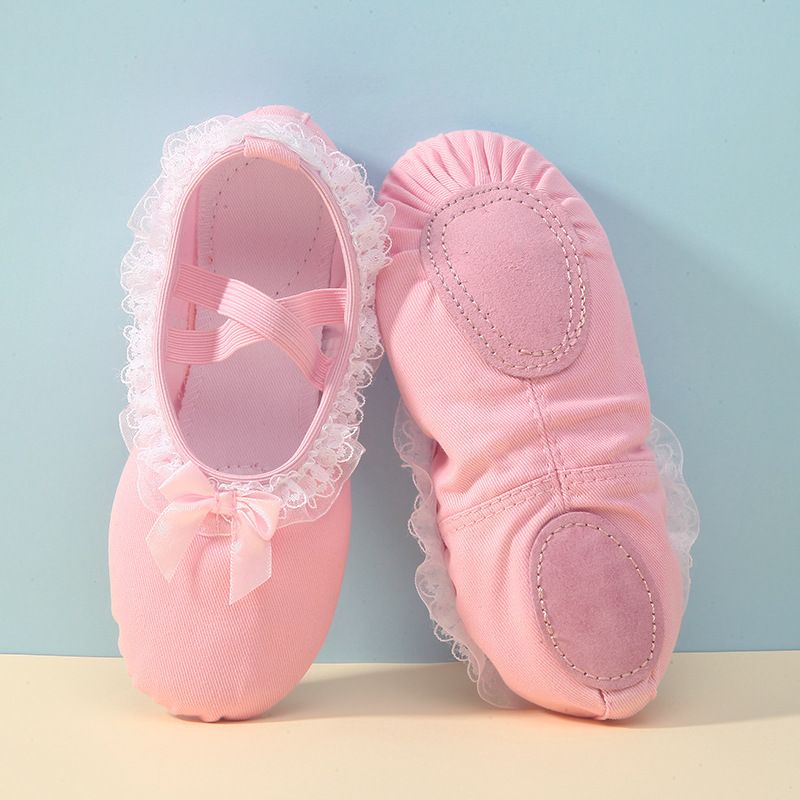 Giày múa ballet vải canvas viền ren nơ