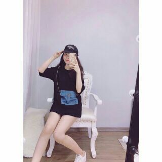 Đầm phối túi jean