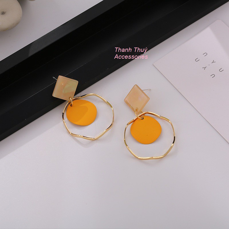 Bông tai hợp kim tròn tím, vàng phiên bản Hàn Quốc