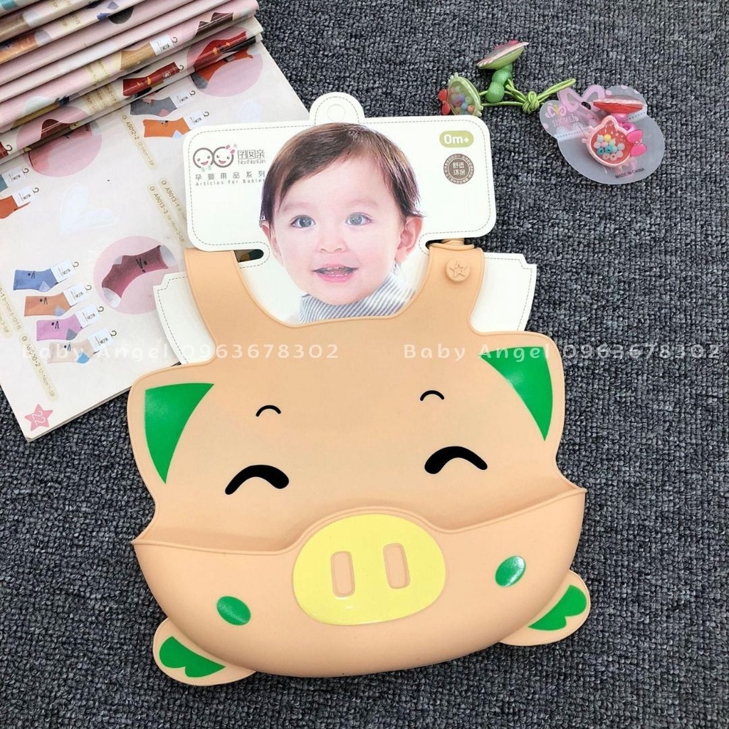 [𝑮𝑰𝑨́ 𝑯𝑼̉𝒀 𝑫𝑰𝑬̣̂𝑻] Yếm máng ăn dặm cho bé Silicon, họa tiết 3D siêu cute