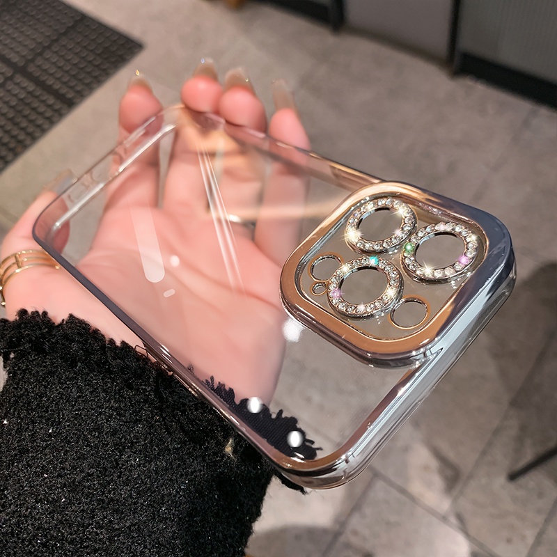 Ốp Điện Thoại Silicon Dẻo Trong Suốt Đính Đá Lấp Lánh 6D Bảo Vệ Camera Cho iPhone 13 Pro MAX 12 Pro 11 Pro MAX