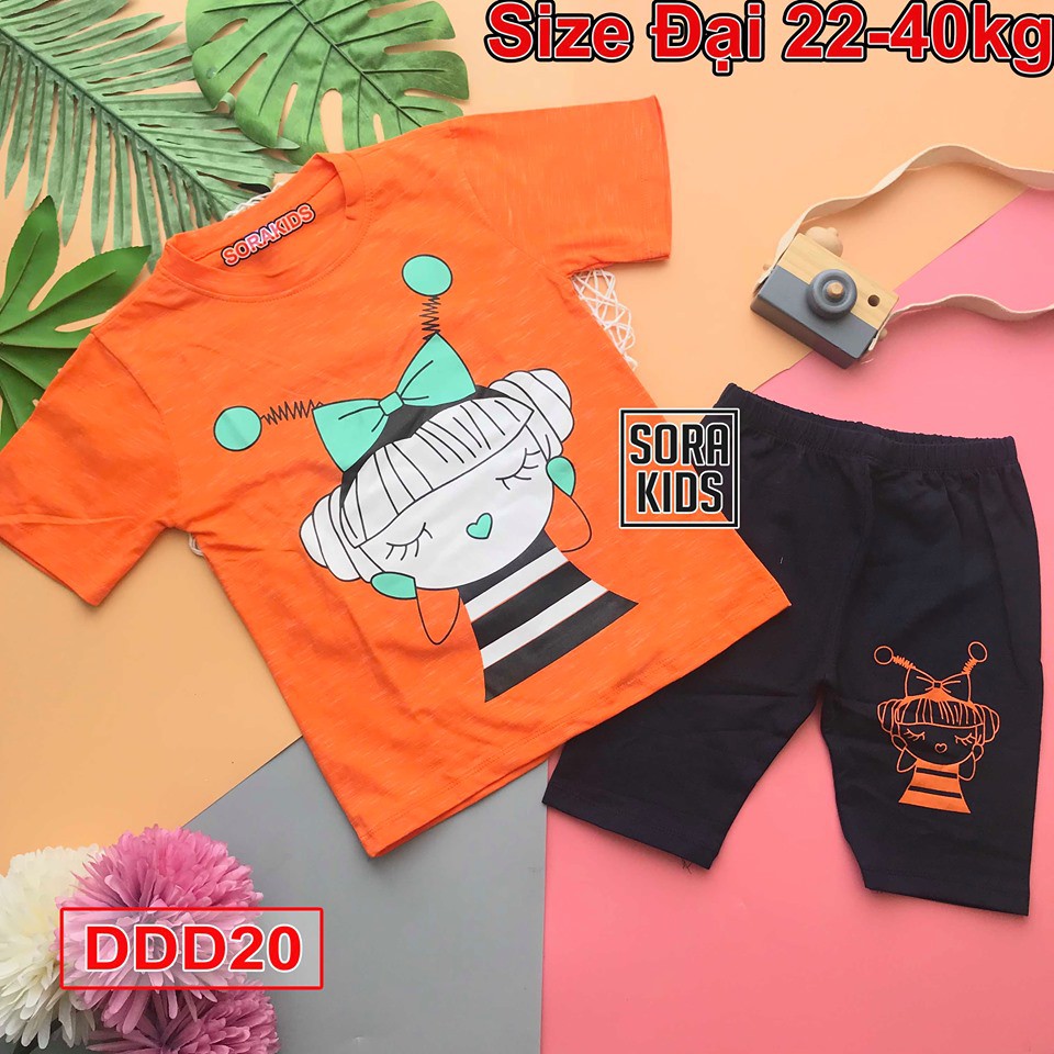 bộ lửng ngố in hình cô gái cho bé gái 2-10 tuổi Bộ quần áo trẻ em Sorakids chất cotton 100% Size từ 19-40 kg