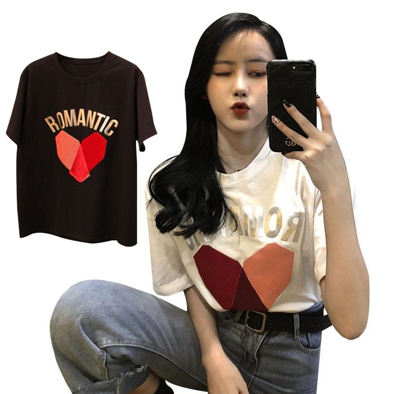 Áo thun nữ in hình trái tim phong cách Hàn Quốc