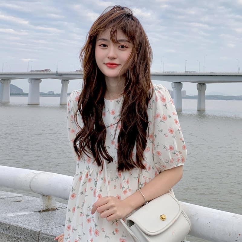 Đầm - Váy babydoll hoa nhí cổ tròn tay lỡ 2 màu Vintage