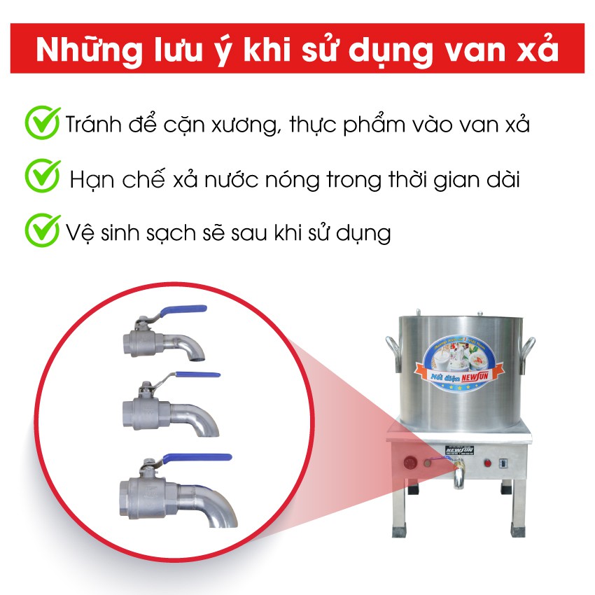 Van xả kèm Vòi xả nồi nấu phở dung tích nồi từ 20L đến 150L- Đường kính Ren van 27mm, 34mm, 42mm