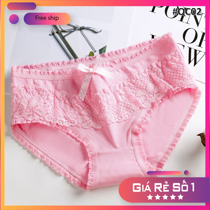 Quần lót cotton quần chíp nữ coton gân tăm viền nơ  đẹp dễ thương - QC02 ( Inbox shop chọn màu )