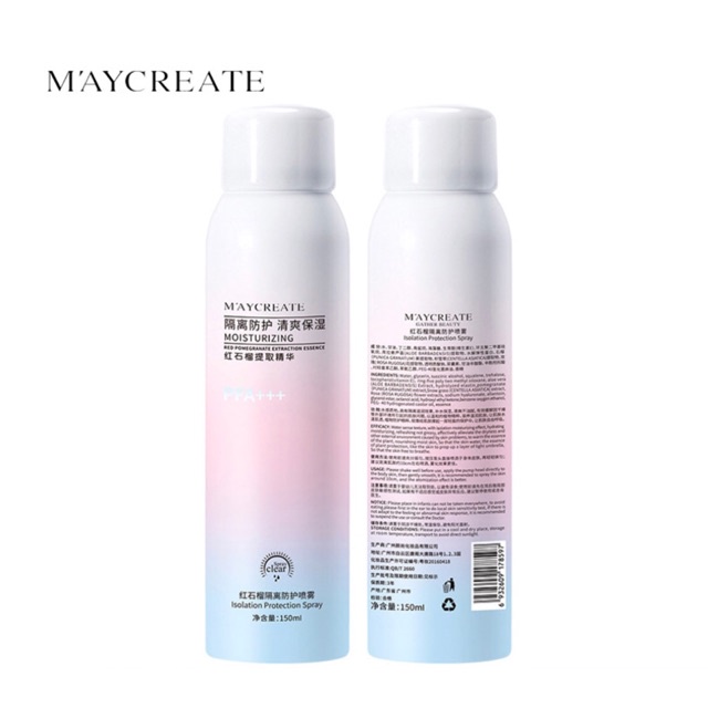 [150ml] Xịt chống nắng trắng da Maycreate không thấm nước dạng phun sương tiện lợi nội địa trung