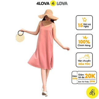 Váy đầm suông basic 2 dây 4LOVA chất liệu đũi lụa xẻ tà quyến rũ