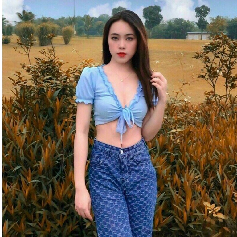 Áo Thun Nữ Kiểu Viền Bèo Cột Nơ Trước