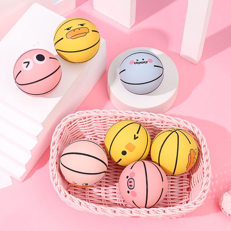 Bóng rổ đồ chơi bằng cao su đàn hồi cao 6cm họa tiết hoạt hình cho bé