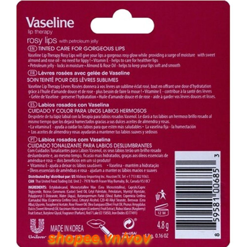 Son dưỡng môi 4.8G Vaseline Rosy Lips Không Màu chính hãng