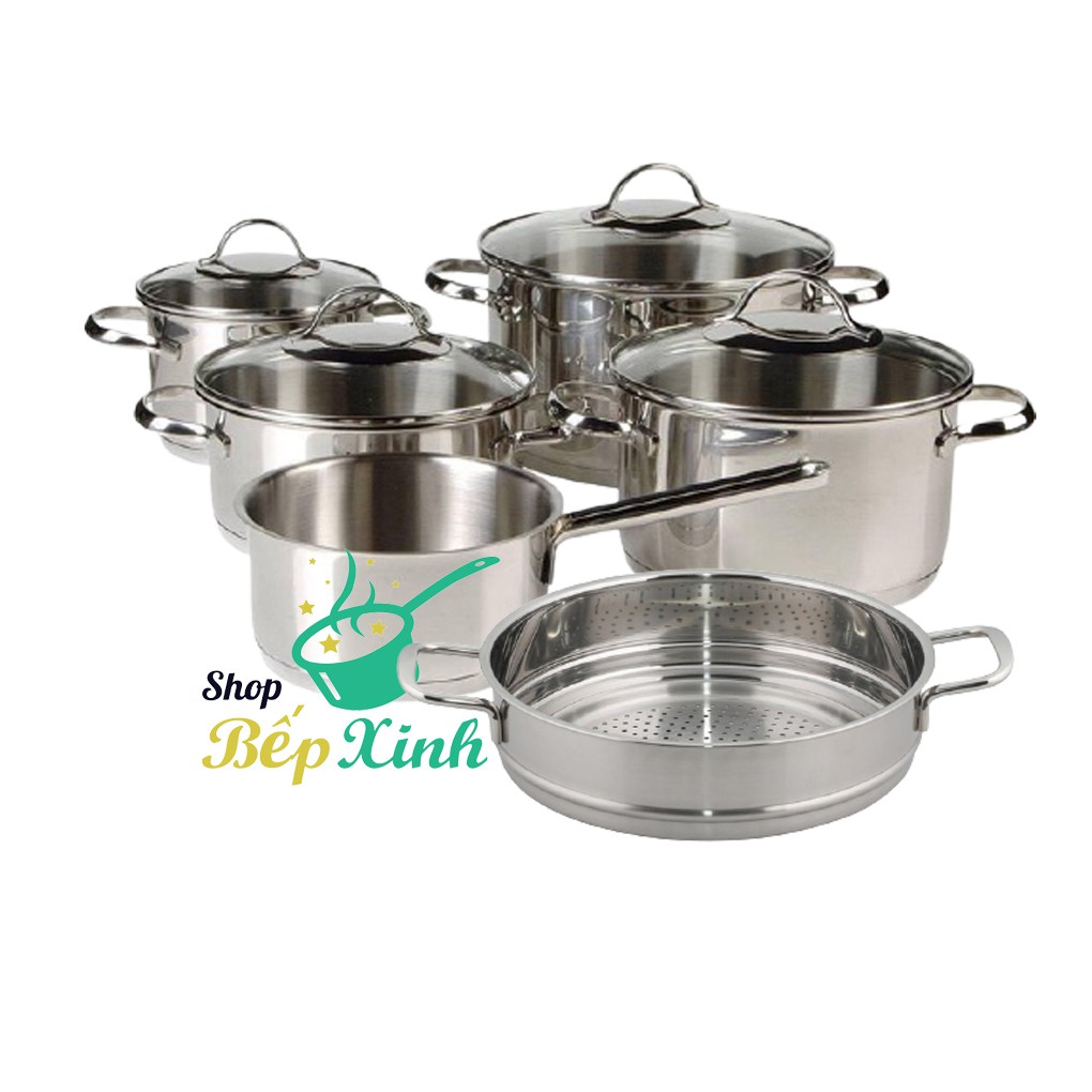 Combo bộ nồi xửng hấp inox cao cấp Fivestar 6 món 3 đáy từ nắp kính , dùng tốt bếp từ , hồng ngoại , gas