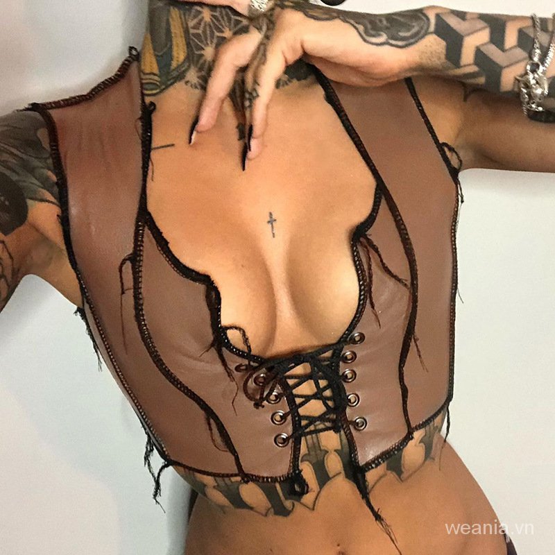 Áo Khoác Da Pu Không Tay Thắt Nơ Phong Cách Đường Phố Gợi Cảm Cho Nữ | BigBuy360 - bigbuy360.vn