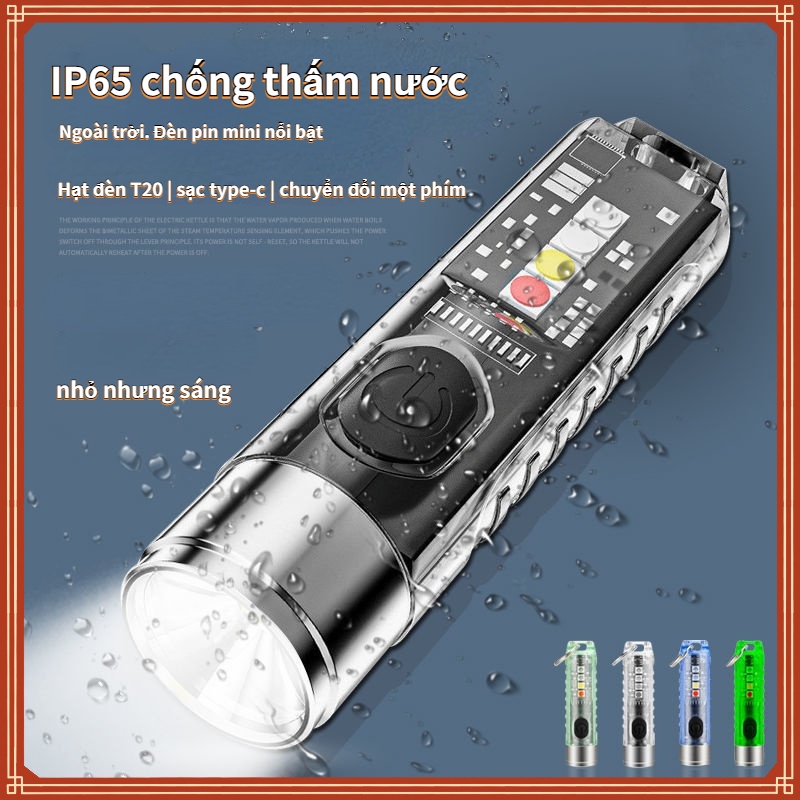 Đèn Pin Mini Siêu Sáng Kiêm Móc Khóa Đèn LED mini 10 chế độ sáng chống nước