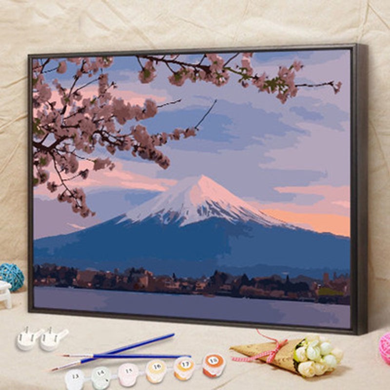 tranh số hoá Tự làm hoa phong cảnh Nhật Bản núi Phú Sĩ anh đào vẽ tay màu  phòng khách lớn | Shopee Việt Nam
