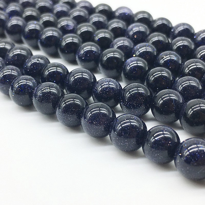 Chuỗi hạt cườm đá xanh lam hình tròn tự nhiên 4-12MM chuyên dụng làm trang sức DIY