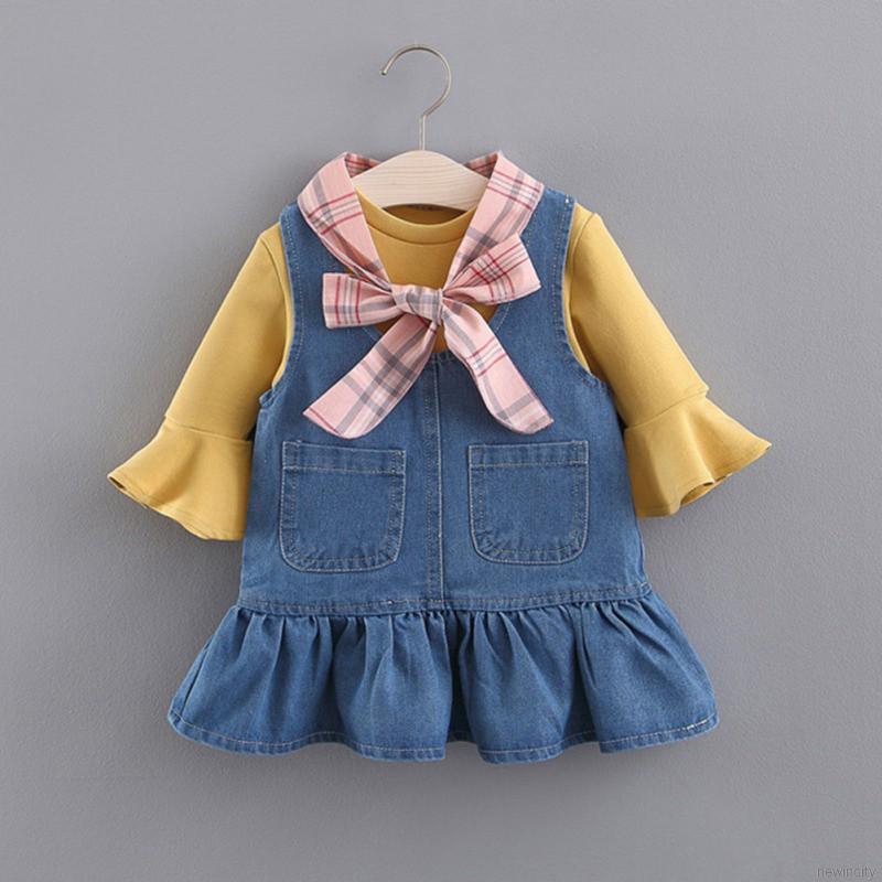 Set Áo Thun Ngắn Tay Và Đầm Yếm Denim Phong Cách Hàn Quốc Dành Cho Bé Gái