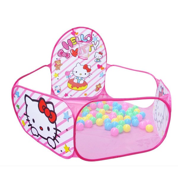 LỀU BÓNG DOREMON - HELLO KITTY TỰ BUNG + KÈM 100 BÓNG