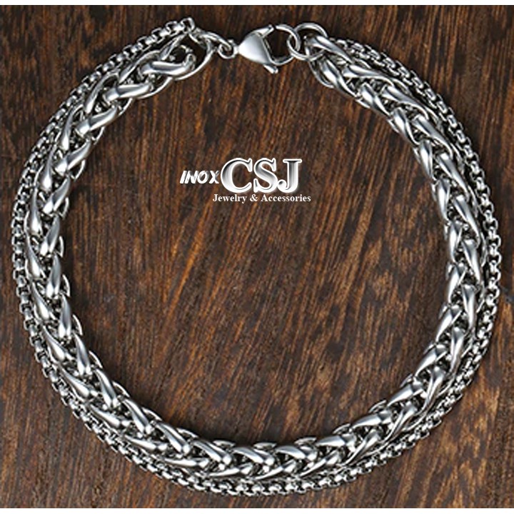 lắc tay inox nam 2 tầng kiểu bông dừa đẹp, không đen, chuẩn thời trang