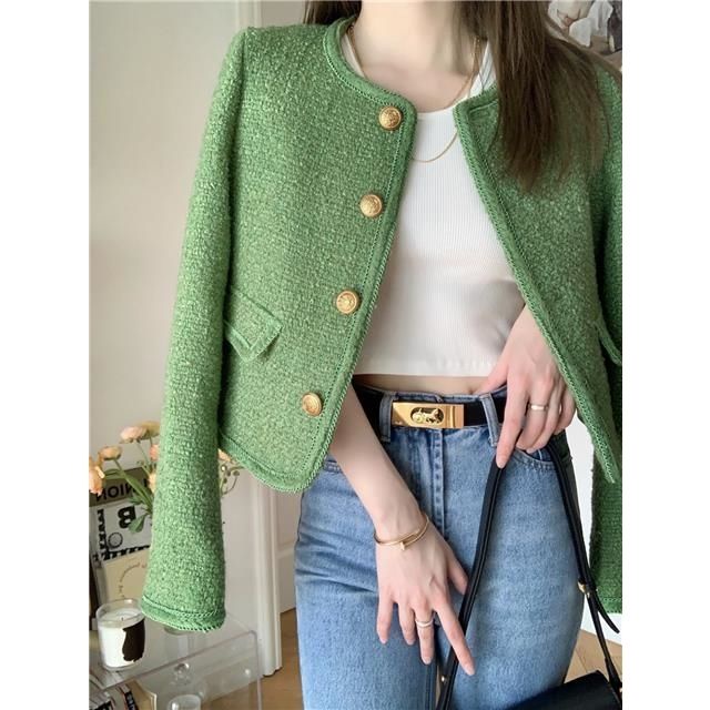Áo Khoác Cao Cấp Phong Cách Hàn Quốc Thời Trang Xuân Thu Mới// Áo khoác dạ tweed Xanh lá- hàng sẵn