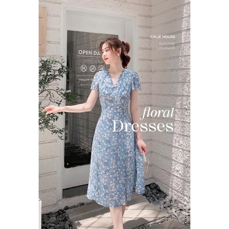 [Mã SKAMA06 giảm 8% tối đa 50K đơn 250K] VNU311 - VÁY HOA ĐÀO TRẮNG CỔ V DÚM NGỰC | BigBuy360 - bigbuy360.vn