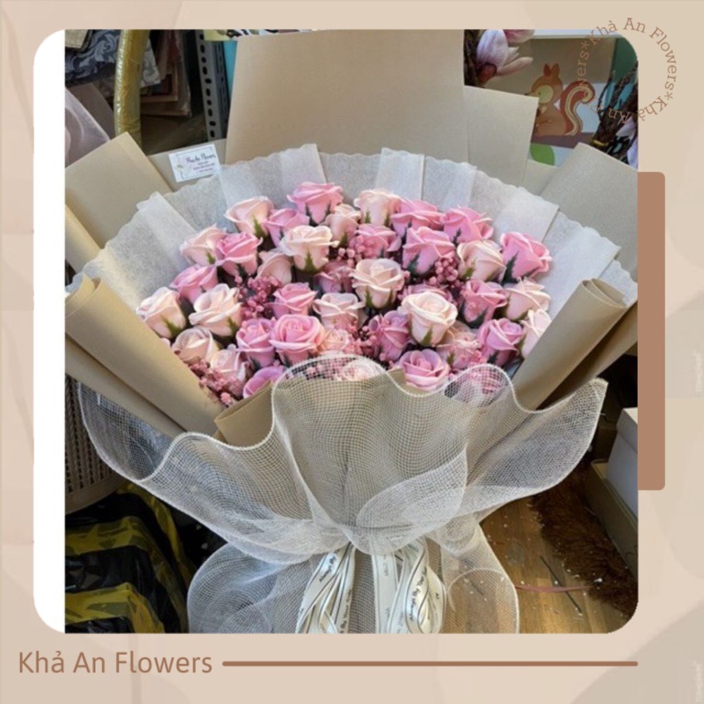 [Hoa sinh nhật - Có Nowship] Bó hoa sáp 4 lớp cao cấp mix Babi khô sang chảnh. Ảnh độc quyền của Shop!
