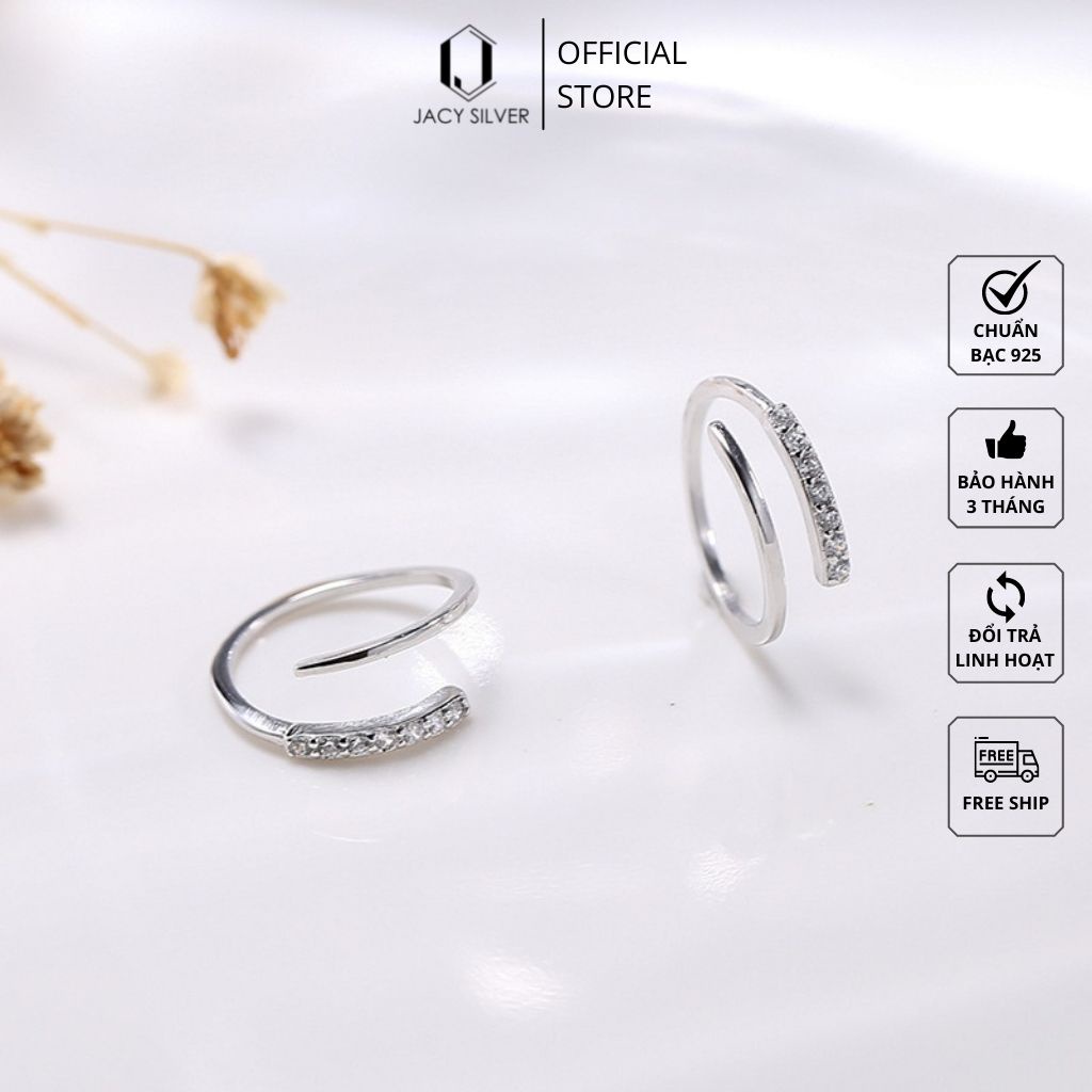 Khuyên Tai Bạc 925 Cuộn Tròn Đính Đá Lấp Lánh, Bông Tai Bạc Ý Cho Nữ Jacy Silver KT1015