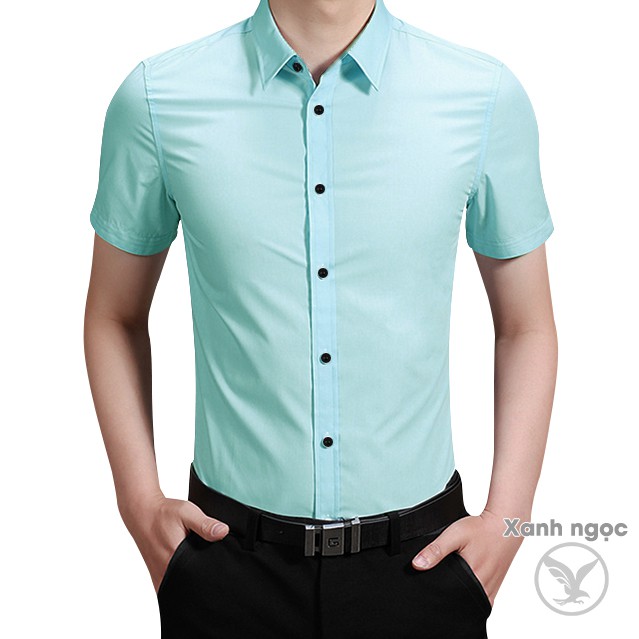 Áo sơ mi nam tay ngắn màu xanh ngọc cực chất