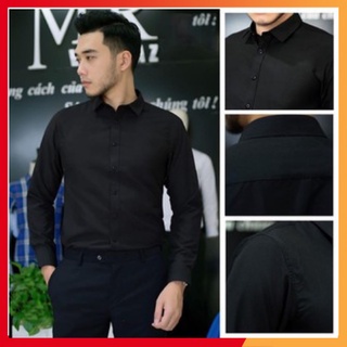 Áo Sơ Mi Nam Đen Dài Tay Cotton Lụa Cao Cấp